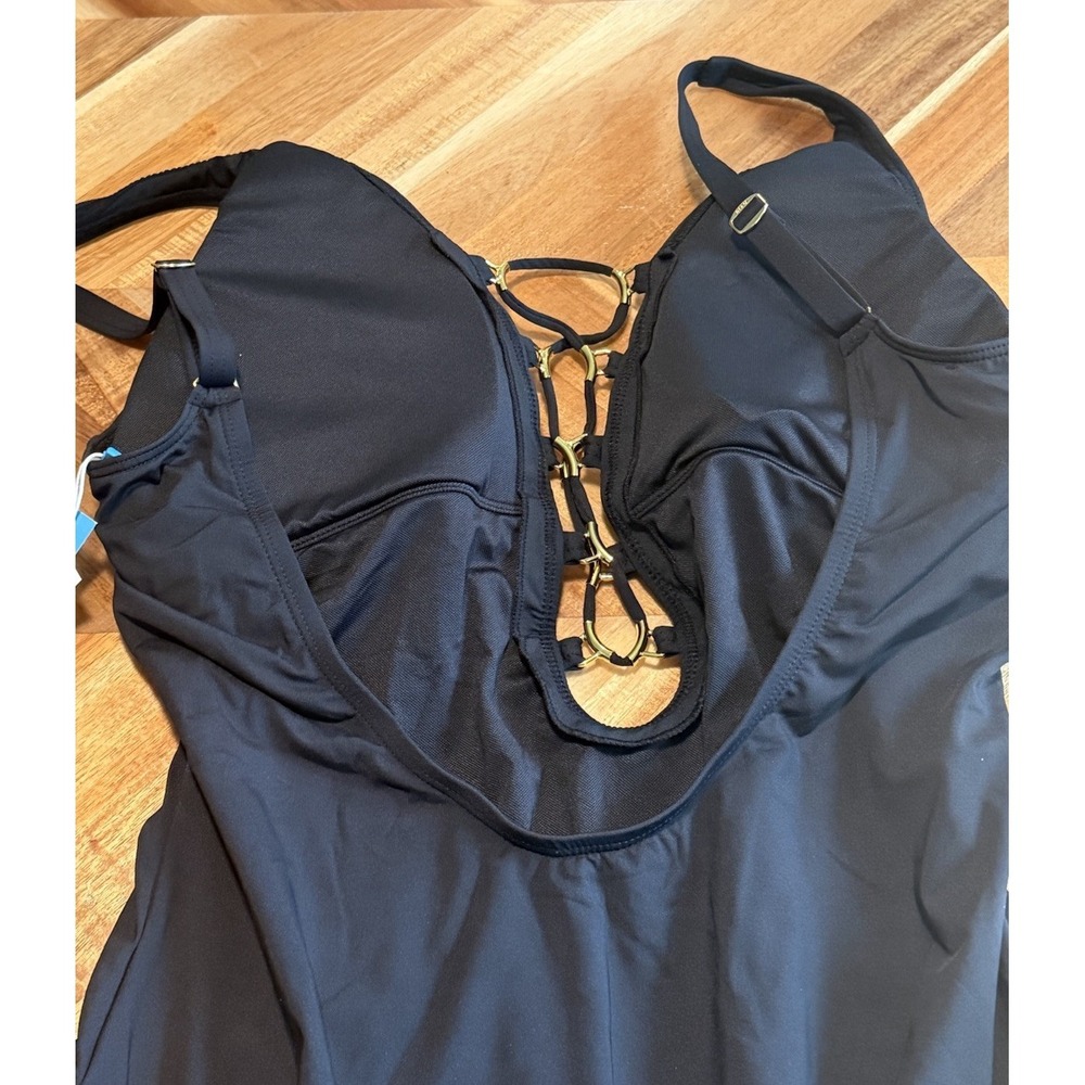 Bleu Rod Beattie One Piece Swimsuit Women 4 Black Plunge Gold Hardware NWT - Picture 6 of 9